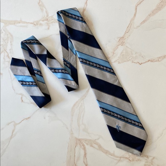 Men's Blue and Gray Striped Tie - Picture 1 of 5